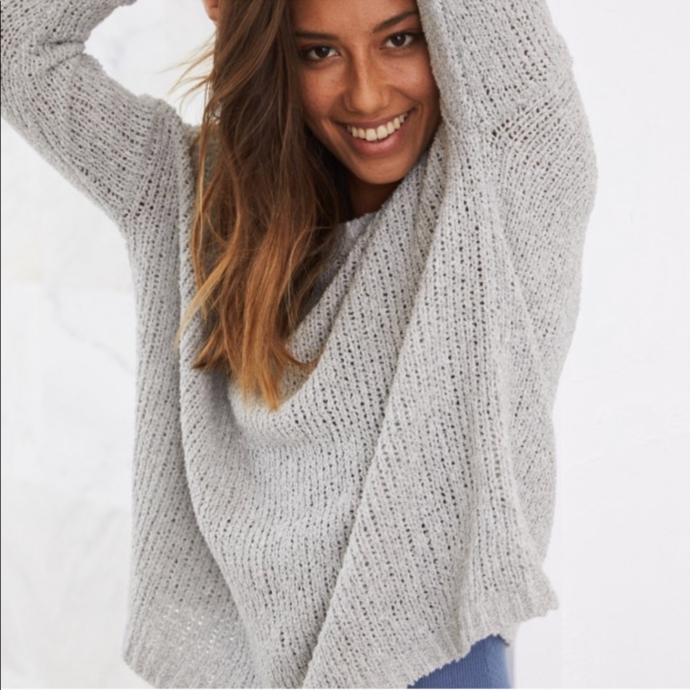 Aerie Grey Knit Beach Cable Sweater